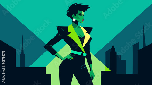 Stylish Professional Woman on City Skyline Background