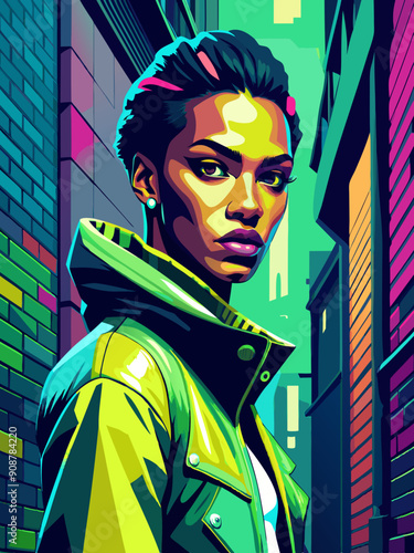 Vibrant Urban Portrait: Stylish Woman Against Graffiti Background