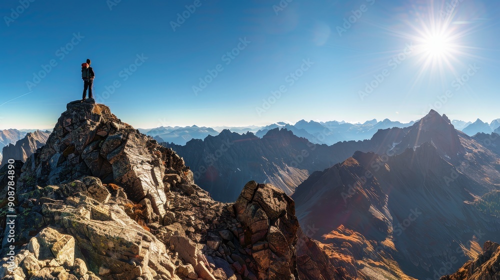 Obraz premium Adventurous Outdoor Hiker on Mountain Summit