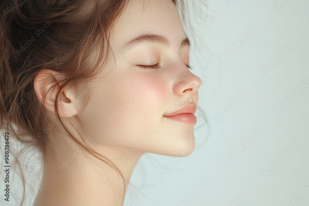 A close up of a girl's face with her eyes closed A close up of a girl's face with her eyes closed