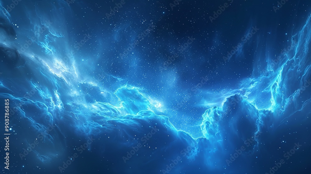 Majestic sky with aurora and stars blue North Majestic sky with aurora and stars blue North
