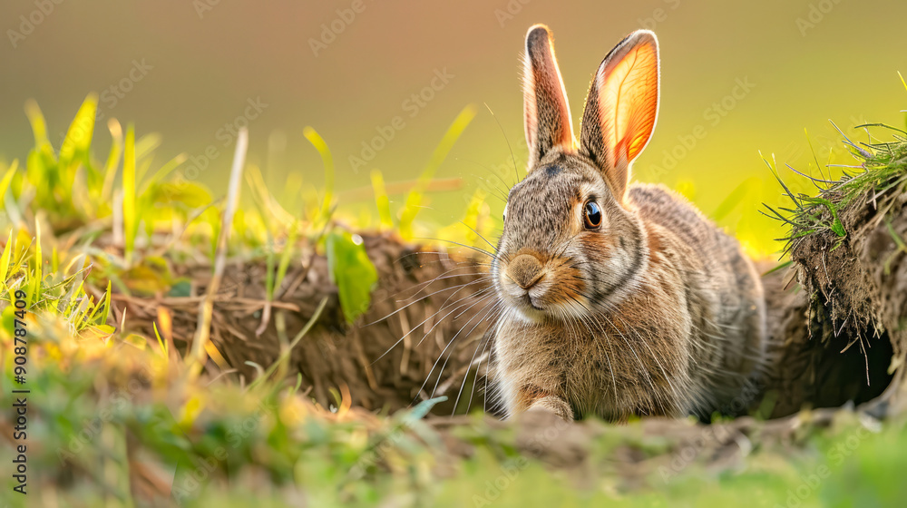 Fototapeta premium Rabbit exploring grassy field