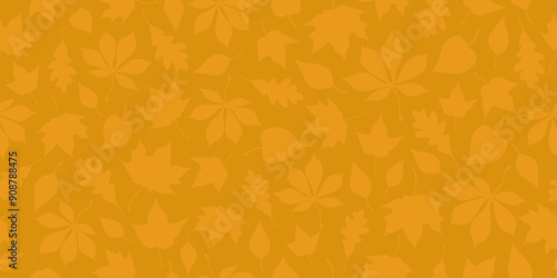 Autumn leaves pattern on orange background. Seamless design for wallpaper, textile, and print