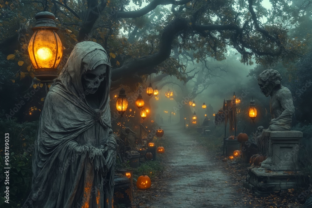 Obraz premium Vintage Halloween with antique decorations modern-inspired designs