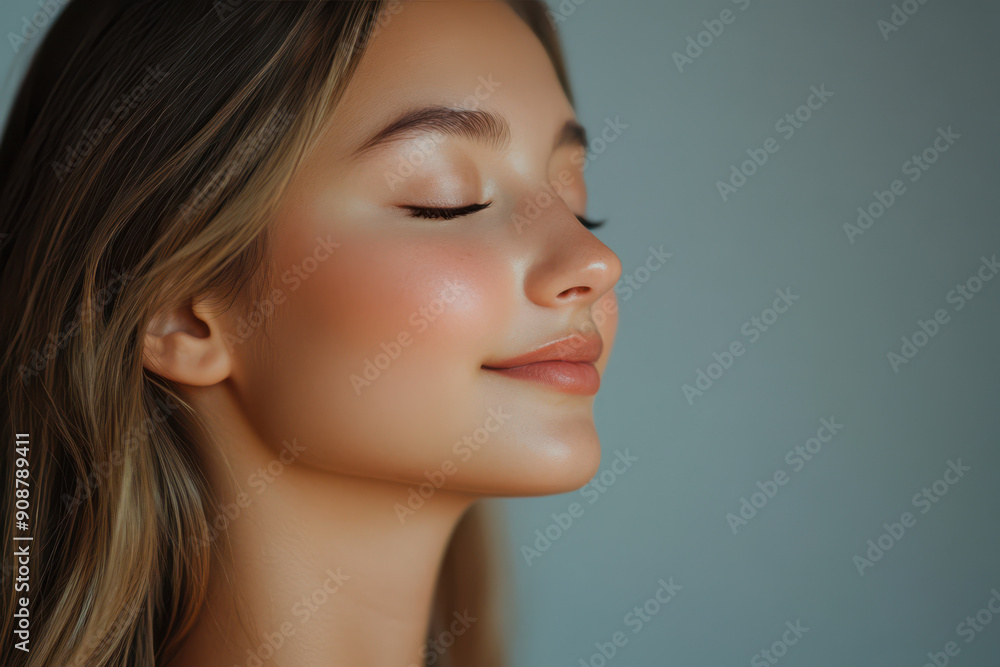 A close up of a girl's face with her eyes closed A close up of a girl's face with her eyes closed