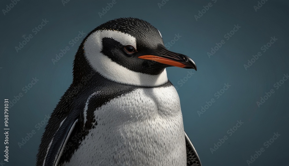 Naklejka premium Charming Penguin Portrait on Blue Background