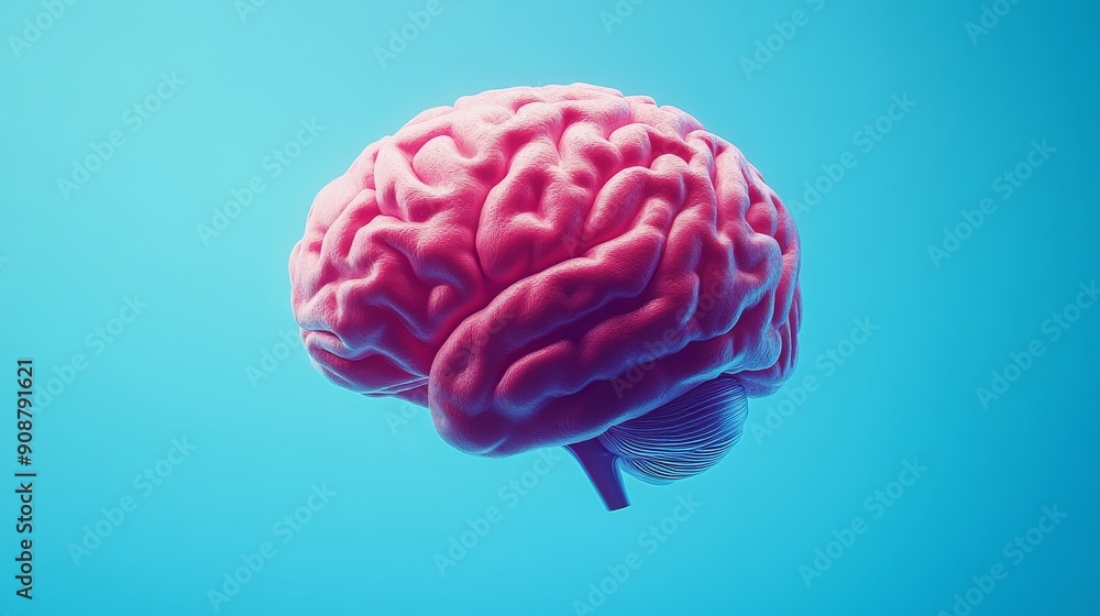 A pink brain is shown in a blue background A pink brain is shown in a blue background