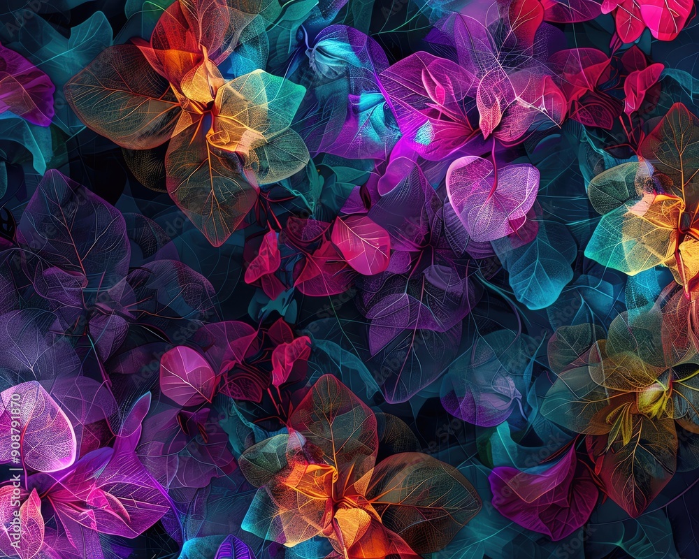 Artistic fabric design with glowing bougainvillea, intricate and detailed, creating a seamless and vibrant composition Artistic fabric design with glowing bougainvillea, intricate and detailed, creating a seamless and vibrant composition