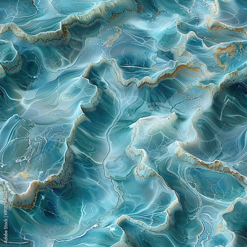 Seamless Marble texture background. Abstract pattern with blue and turquoise marble with cracks and streaks of paint 