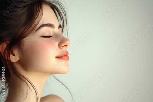 A close up of a girl's face with her eyes closed