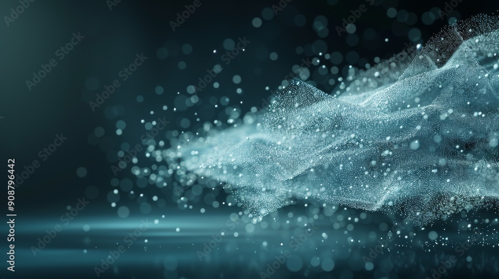 Obraz premium Abstract digital wave with sparkling particles on a dark background, creating a sense of motion and energy.