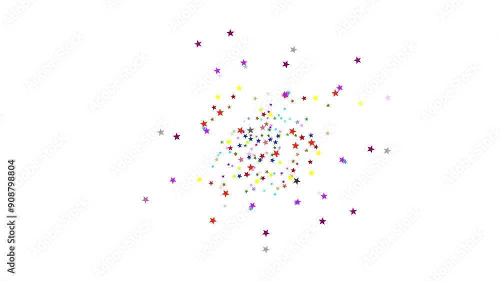 Animation of colourful star shape abstract spiral on white screen, stars, motion graphics, Multicoloured sparkles exploded white background Animation of colourful star shape abstract spiral on white screen, stars, motion graphics, Multicoloured sparkles exploded white background