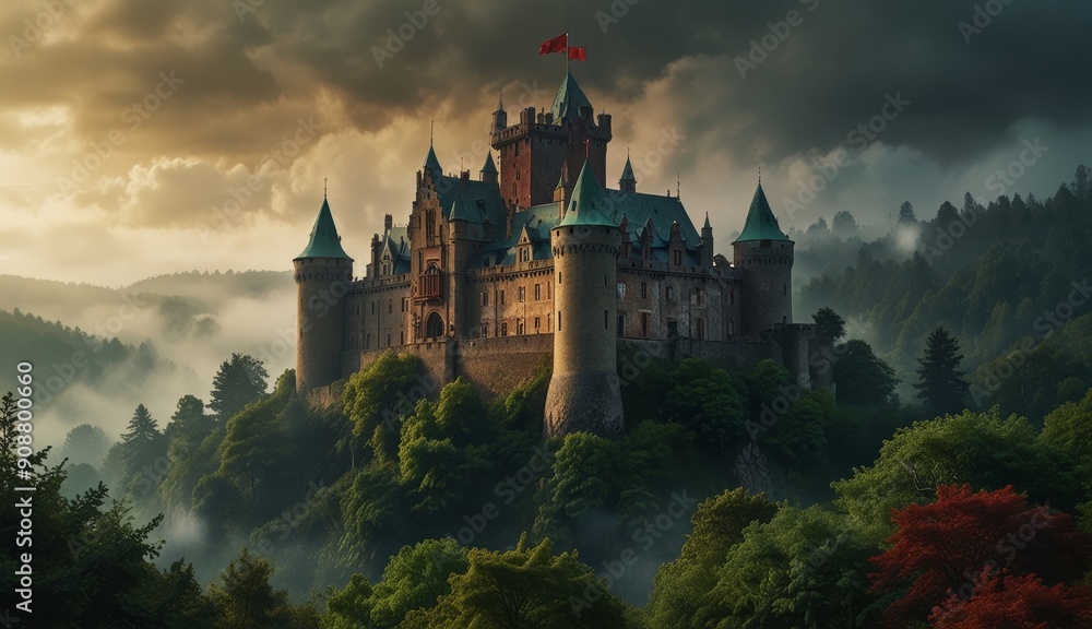 Majestic Castle in Enchanted Forest Majestic Castle in Enchanted Forest