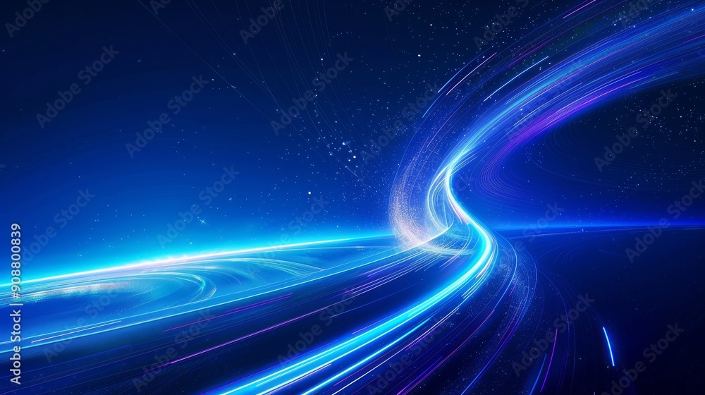 On a blue gradient background, there is a circular spiral vortex icon with circular halos and abstract lighting effects, bright and vibrant colors, simple design On a blue gradient background, there is a circular spiral vortex icon with circular halos and abstract lighting effects, bright and vibrant colors, simple design