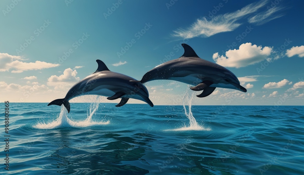 Dolphins Leaping Through Ocean Waves Dolphins Leaping Through Ocean Waves