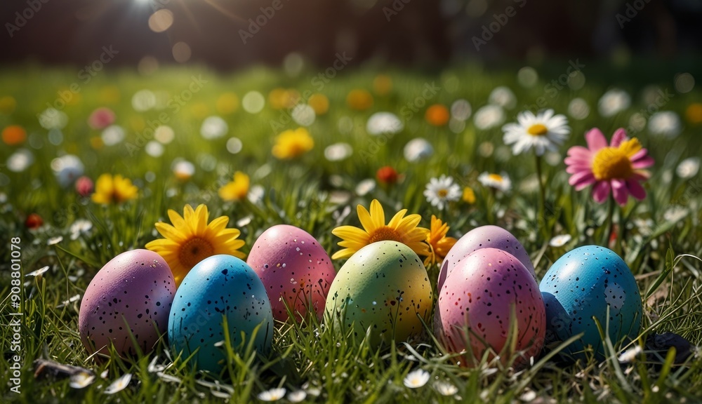 Colorful Easter Eggs on Grass Colorful Easter Eggs on Grass