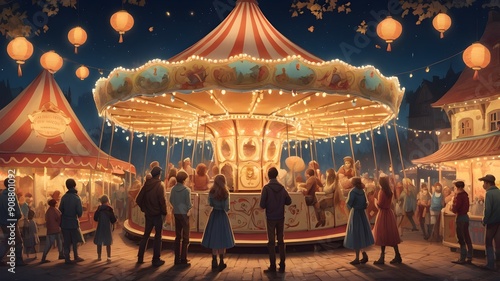  village fair with a merry-go-round