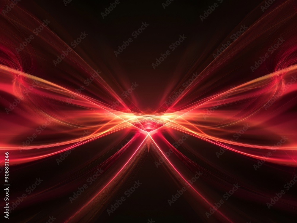 Red light waves take the shape of an electric tunnel, glowing lines appear on a black background with a light speed effect and speed motion Red light waves take the shape of an electric tunnel, glowing lines appear on a black background with a light speed effect and speed motion
