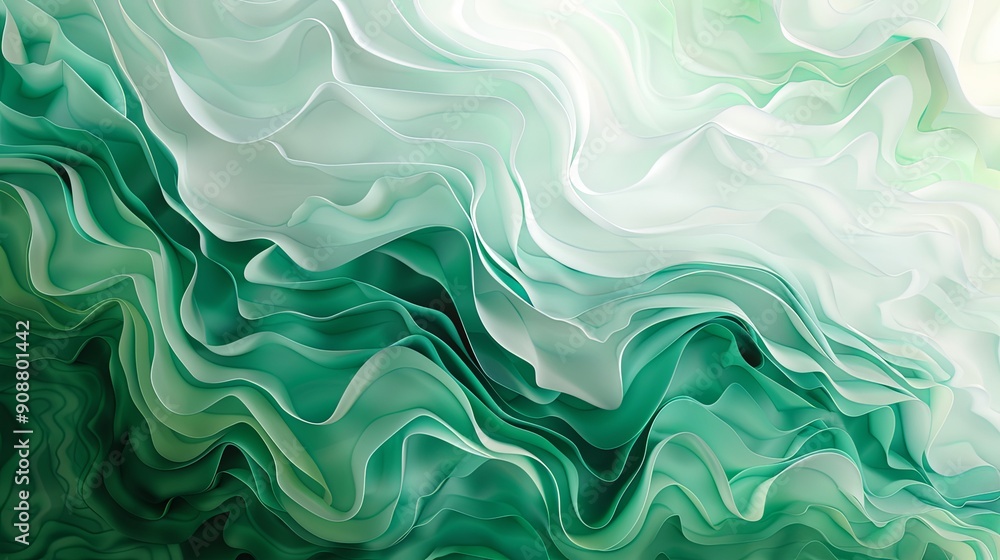 Fototapeta premium Emerald Gradient Organic and Flowing Forms with Multi-Layered Nostalgic Charm in Raw Style. Captivating Abstract Art Showcasing Depth, Texture, and Harmonious Color Transitions.