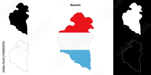 Remich canton outline map set photo