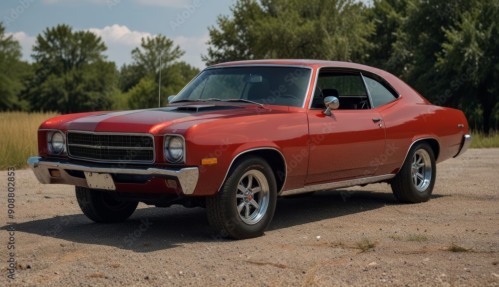 Classic Red Muscle Car Portrait Classic Red Muscle Car Portrait