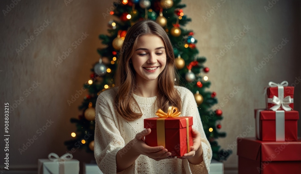 Joyful Christmas Gift Unwrapping Moment Joyful Christmas Gift Unwrapping Moment