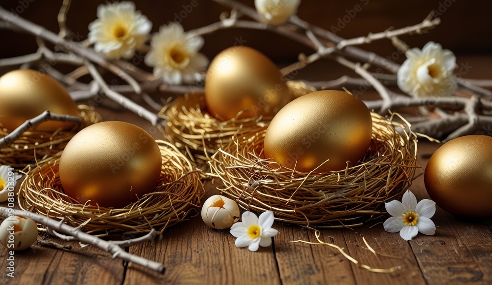 Golden Eggs in Nesting Beauty Golden Eggs in Nesting Beauty