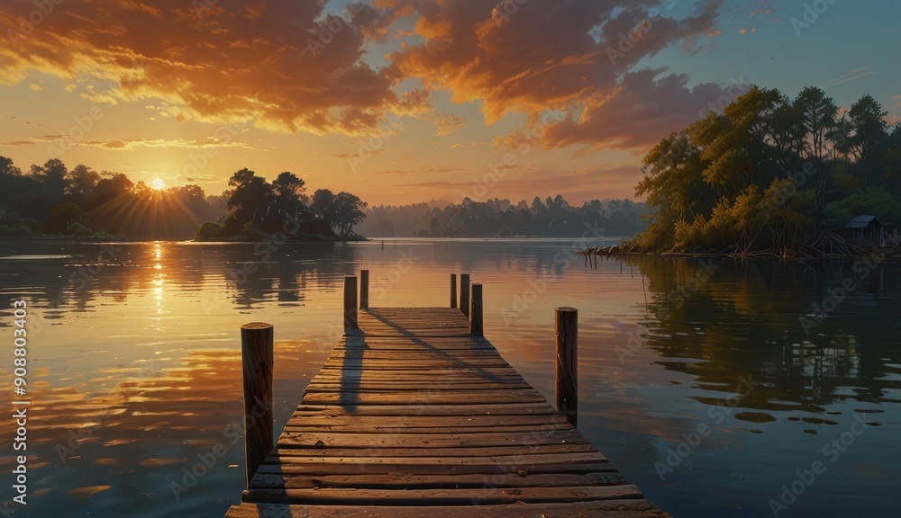 Obraz premium Serene Sunset Over Tranquil Waters