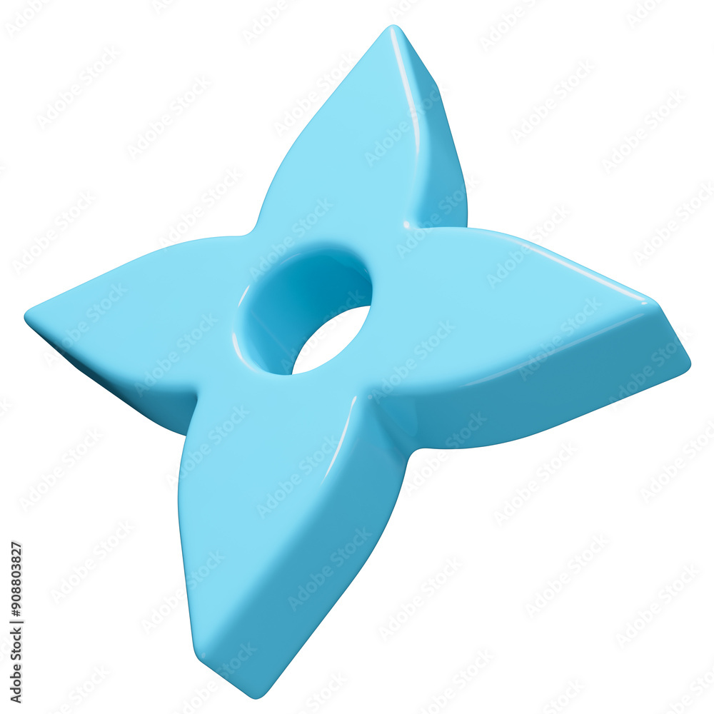 Blue flower. Abstract geometric shape made of blue plastic with a glossy surface on a transparent background. Blue flower. Abstract geometric shape made of blue plastic with a glossy surface on a transparent background.