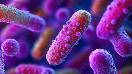 Colorful Microscopic View of Streptococcus Pyogenes Bacteria, Pathogenic Microorganisms 