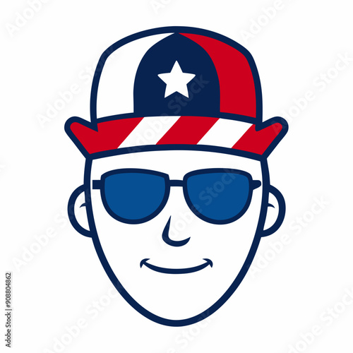 American Dad Vector Line Art with Patriotic Hat and Sunglasses