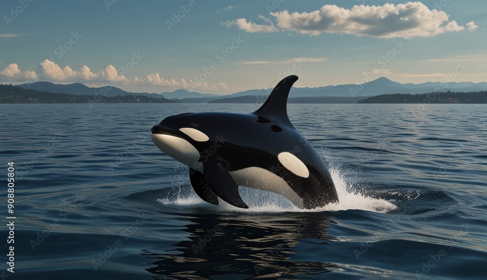 Naklejka premium Majestic Orca Breaching in Ocean