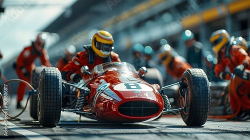 Classic Race Car in Pit Stop.