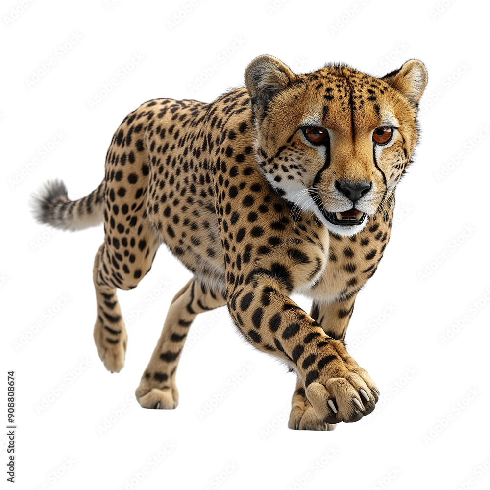 A majestic cheetah running swiftly across a vibrant landscape, showcasing its stunning coat and incredible speed. isolate on white background A majestic cheetah running swiftly across a vibrant landscape, showcasing its stunning coat and incredible speed. isolate on white background