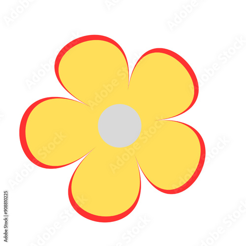 Simple Yellow and Red Cartoon Flower