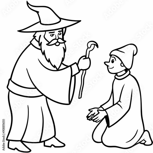 The wizard tests the peasant  art vector illustration