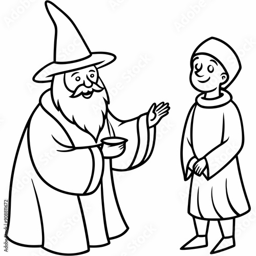 The wizard tests the peasant  art vector illustration