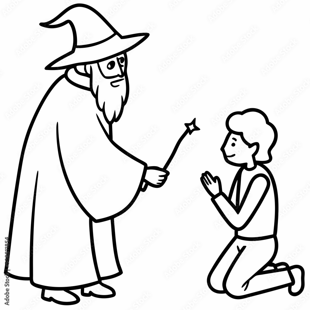 The wizard tests the peasant art vector illustration The wizard tests the peasant art vector illustration
