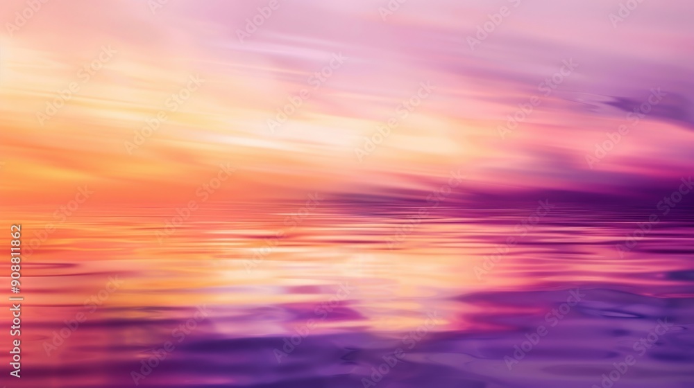 A tranquil sunset casts gentle purple and orange hues across the water, creating a peaceful, blurred reflection on the surface A tranquil sunset casts gentle purple and orange hues across the water, creating a peaceful, blurred reflection on the surface