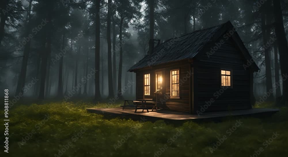 Small house in the forest at night with rain falling and reflecting off the water near the cabin Seamless looping time lapse video animation background 4k animation Small house in the forest at night with rain falling and reflecting off the water near the cabin Seamless looping time lapse video animation background 4k animation