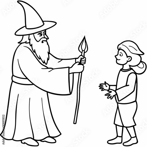 The wizard tests the peasant  art vector illustration