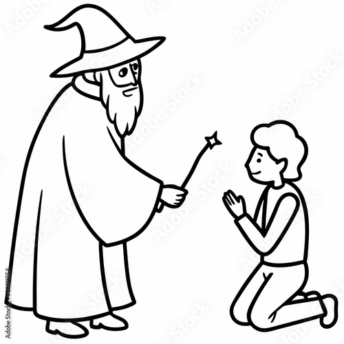 The wizard tests the peasant  art vector illustration