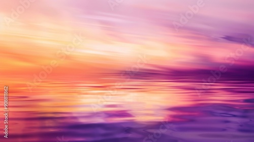 A tranquil sunset casts gentle purple and orange hues across the water, creating a peaceful, blurred reflection on the surface