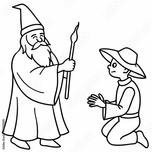 The wizard tests the peasant  art vector illustration