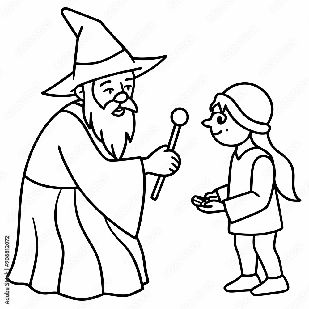 Obraz premium The wizard tests the peasant art vector illustration
