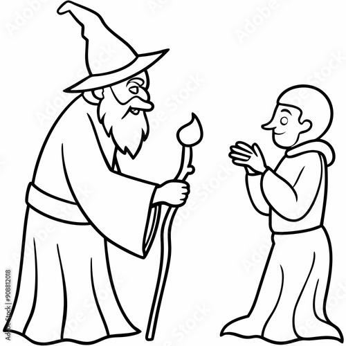The wizard tests the peasant  art vector illustration