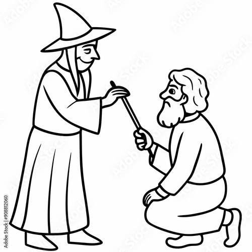 The wizard tests the peasant  art vector illustration