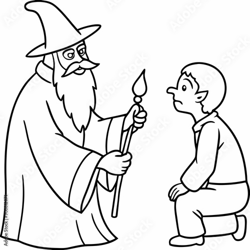 The wizard tests the peasant  art vector illustration