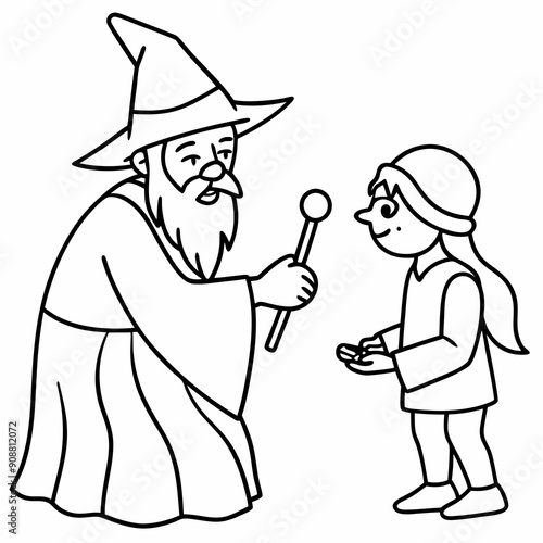 The wizard tests the peasant  art vector illustration
