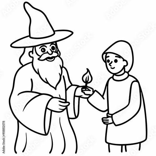 The wizard tests the peasant  art vector illustration